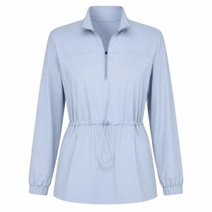 Mono B Quarter Zip Pullover Women S Blue Drawstring Waist Windbreaker Activewear
